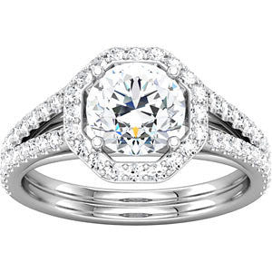 Cubic Zirconia Engagement Ring- The Kristy (1.5 Carat Round Halo-Style with Split-Band Pave) - Image 4