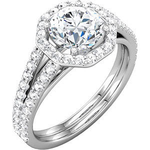 Cubic Zirconia Engagement Ring- The Kristy (1.5 Carat Round Halo-Style with Split-Band Pave) - Image 5