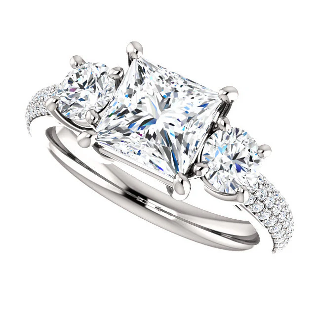 CZ Wedding Set, Style 05-24 feat The Nicole Engagement Ring (Customizable Three-Stone with Round Pave Accents) - Image 13