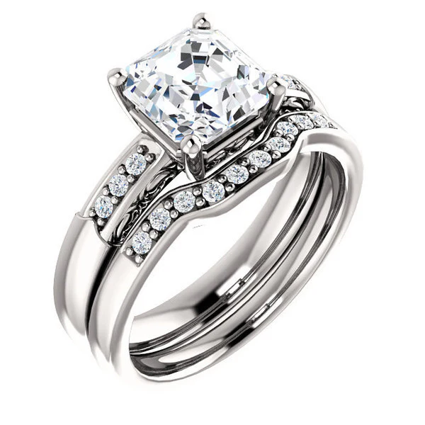 CZ Wedding Set, Style 034 featuring The Gabrielle engagement ring (Customizable Center featuring Round Side Stones and Filigree) - Image 3