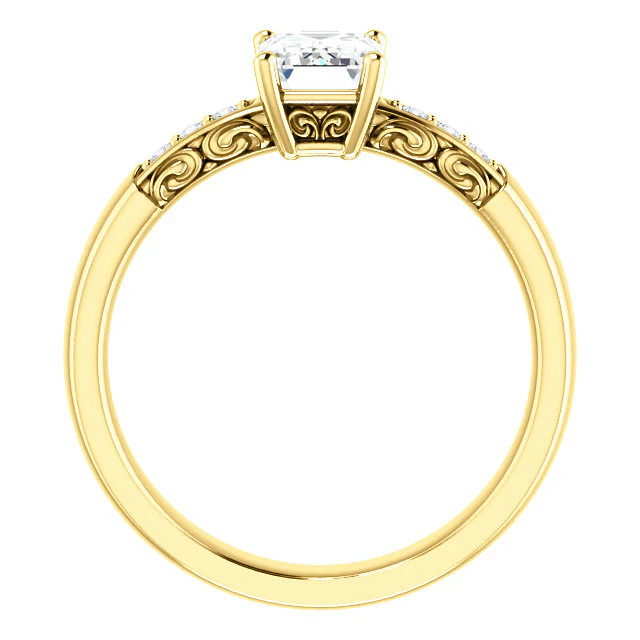 CZ Wedding Set, Style 034 featuring The Gabrielle engagement ring (Customizable Center featuring Round Side Stones and Filigree) - Image 6