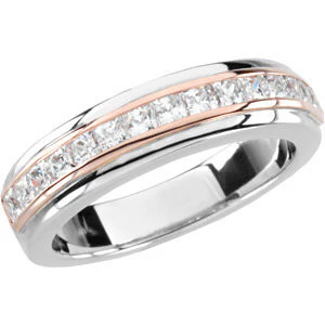 CZ Wedding Set, Style 232 featuring The Natalie engagement ring (Customizable Center Stone with Two-Tone Princess Channel Band) - Image 5