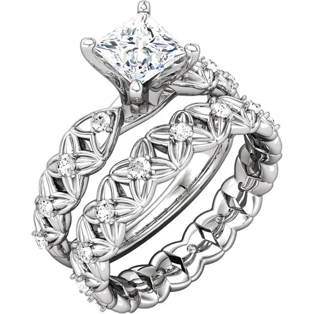 Cubic Zirconia Engagement Ring- The Laura (0.75-1.0 Carat Princess Cut Starfish-inspired Eternity Band) - Image 6
