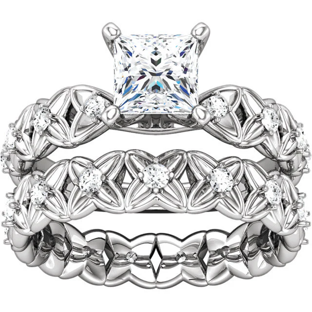Cubic Zirconia Engagement Ring- The Laura (0.75-1.0 Carat Princess Cut Starfish-inspired Eternity Band) - Image 7