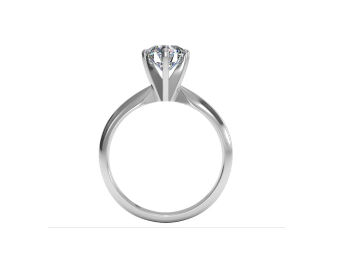 Cubic Zirconia Engagement Ring- A Round Cut Solitaire with Straight Edge Prongs - Image 4