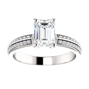 Cubic Zirconia Engagement Ring- The Layla (Customizable Emerald Cut Design with Segmented Double-Pavé Band) - Image 4