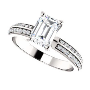 Cubic Zirconia Engagement Ring- The Layla (Customizable Emerald Cut Design with Segmented Double-Pavé Band) - Image 6