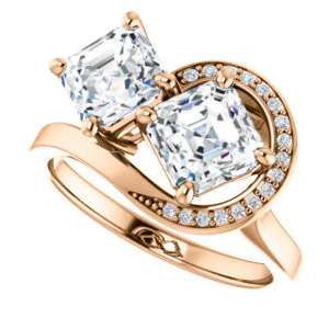 Cubic Zirconia Engagement Ring- The Lupita (Customizable Enhanced 2-stone Asymmetrical Asscher Cut Design with Semi-Halo) - Image 11