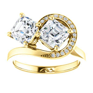 Cubic Zirconia Engagement Ring- The Lupita (Customizable Enhanced 2-stone Asymmetrical Asscher Cut Design with Semi-Halo) - Image 4