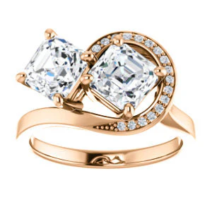 Cubic Zirconia Engagement Ring- The Lupita (Customizable Enhanced 2-stone Asymmetrical Asscher Cut Design with Semi-Halo) - Image 9