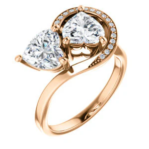 Cubic Zirconia Engagement Ring- The Lupita (Customizable Enhanced 2-stone Asymmetrical Heart Cut Design with Semi-Halo) - Image 7