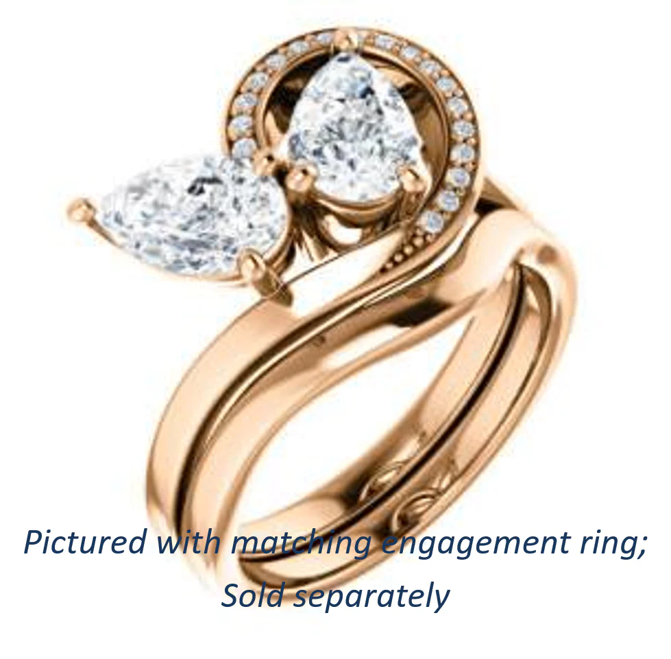Cubic Zirconia Engagement Ring- The Lupita (Customizable Enhanced 2-stone Asymmetrical Pear Cut Design with Semi-Halo) - Image 12