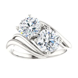 Cubic Zirconia Engagement Ring- The Yuli (Customizable 2-stone Round Cut Design with Artisan Bypass Split Band) - Image 4