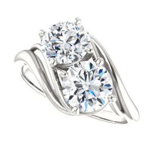 Cubic Zirconia Engagement Ring- The Yuli (Customizable 2-stone Round Cut Design with Artisan Bypass Split Band) - Image 6