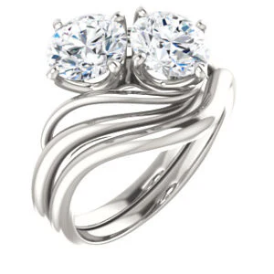 Cubic Zirconia Engagement Ring- The Yuli (Customizable 2-stone Round Cut Design with Artisan Bypass Split Band) - Image 7